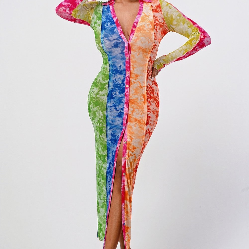 HIPPIE TIE DYE MULTI COLORBLOCK DRESS